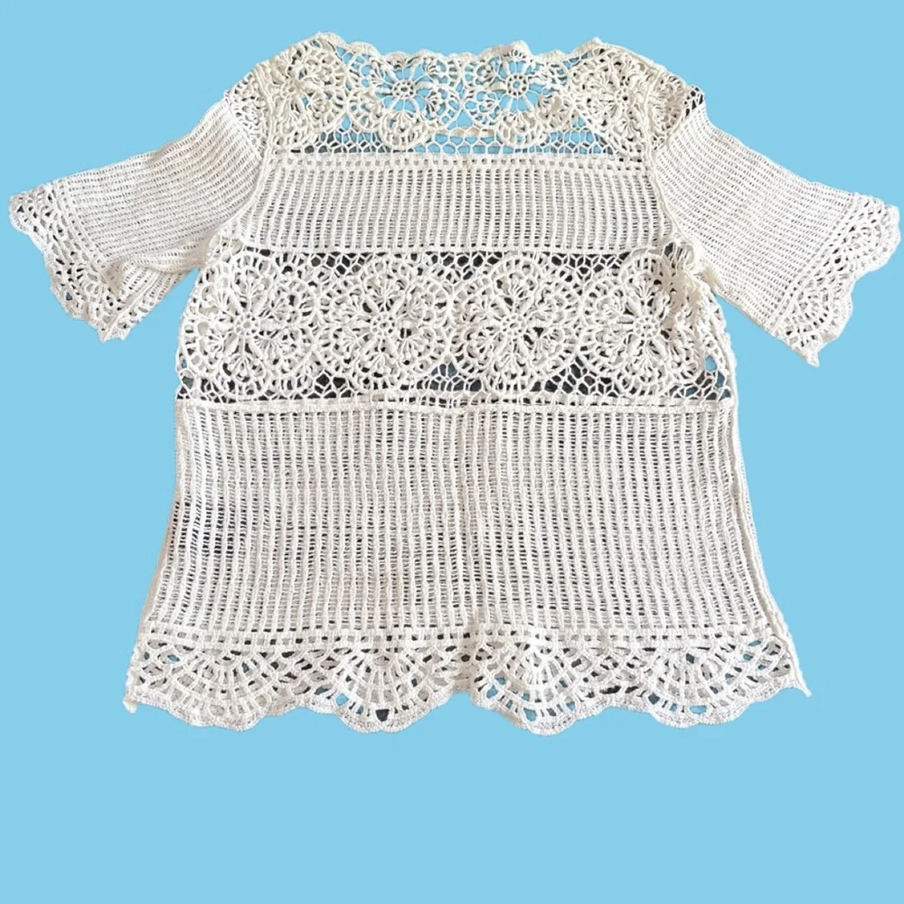 Anthropologie James Coviello White Cotton Lace Top XS